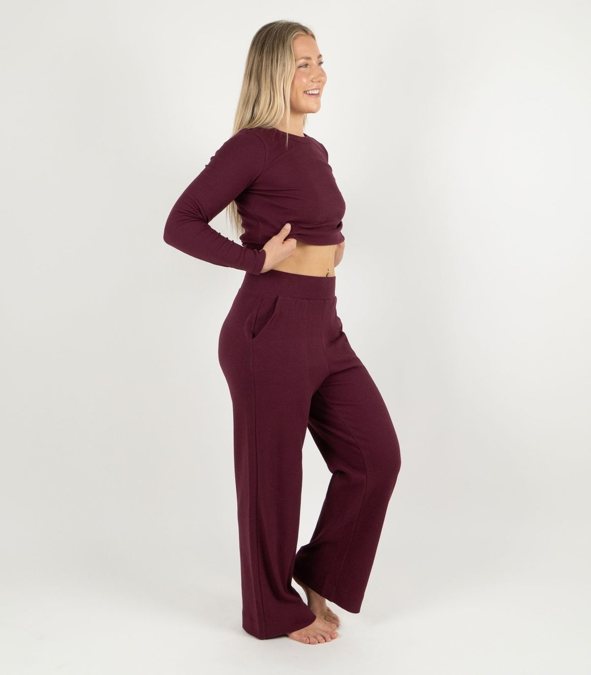 Ribbed Wide Leg Lounge Pant - Maroon