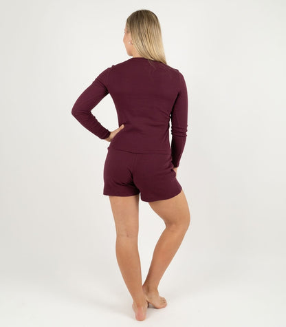 Ribbed Long Sleeve Top - Maroon