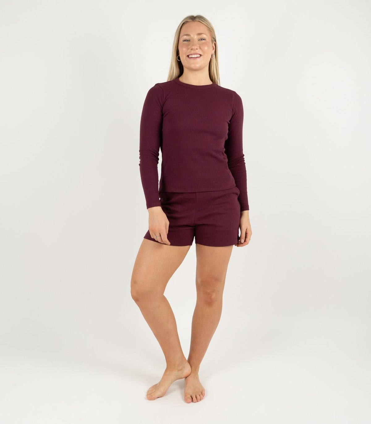 Ribbed Long Sleeve Top - Maroon