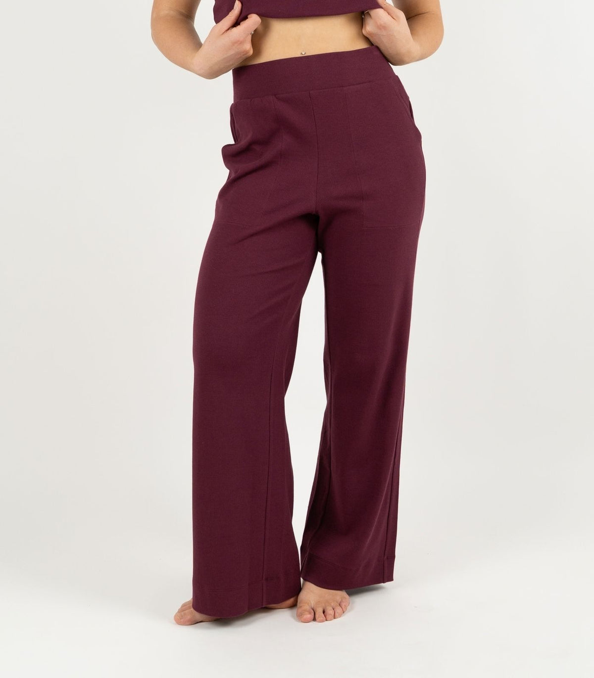 Ribbed Wide Leg Lounge Pant - Maroon