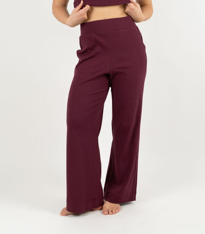 Ribbed Wide Leg Lounge Pant - Maroon