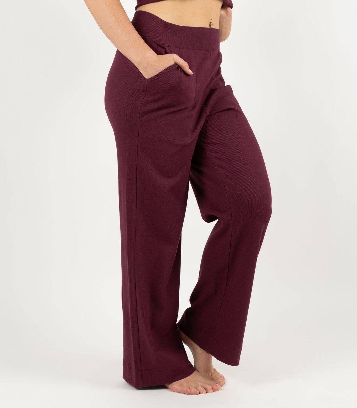 Ribbed Wide Leg Lounge Pant - Maroon