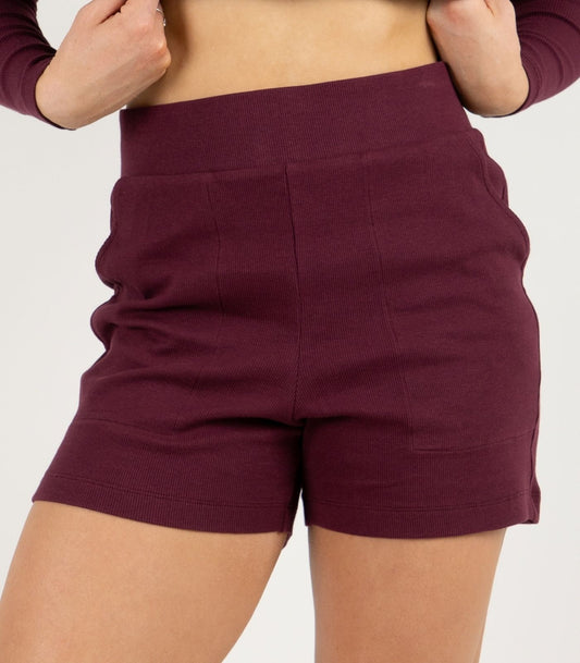 Ribbed Shorts - Maroon