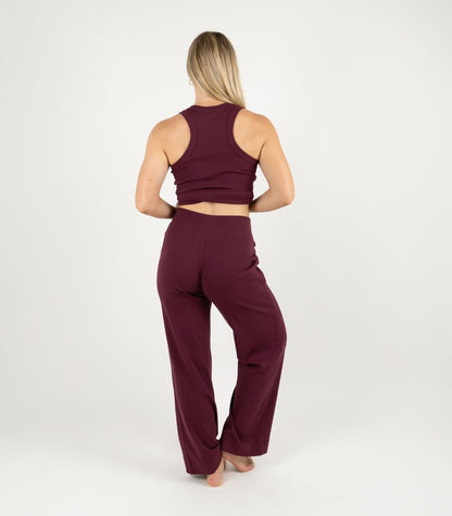 Ribbed Wide Leg Lounge Pant - Maroon