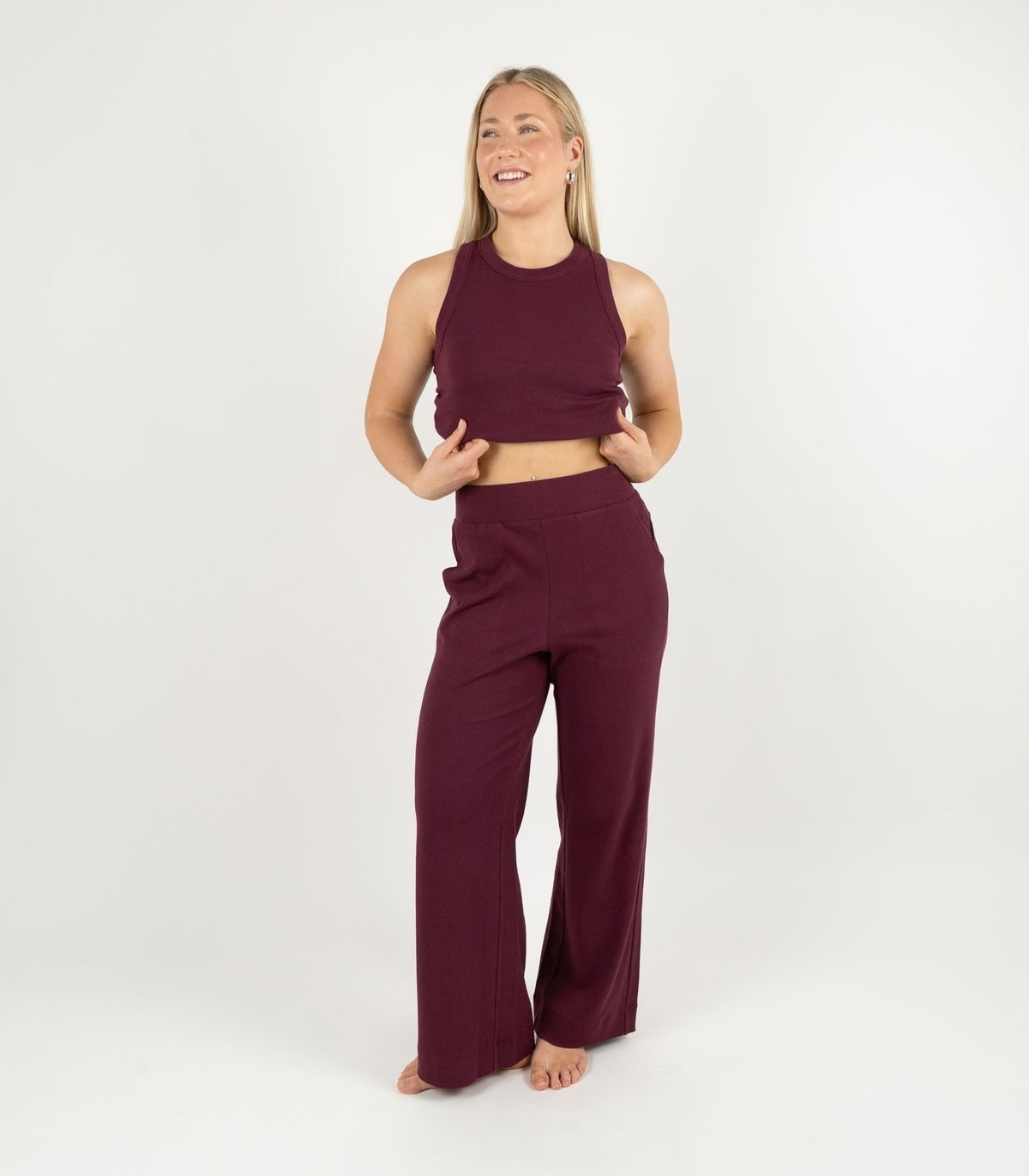 Ribbed Wide Leg Lounge Pant - Maroon