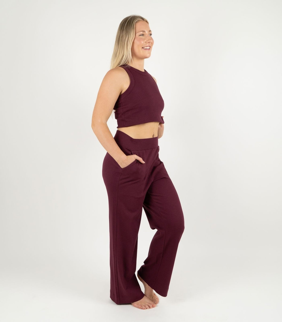 Ribbed Wide Leg Lounge Pant - Maroon