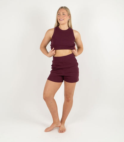 Ribbed Shorts - Maroon