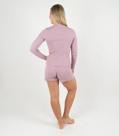 Ribbed Long Sleeve Button Top - Pink