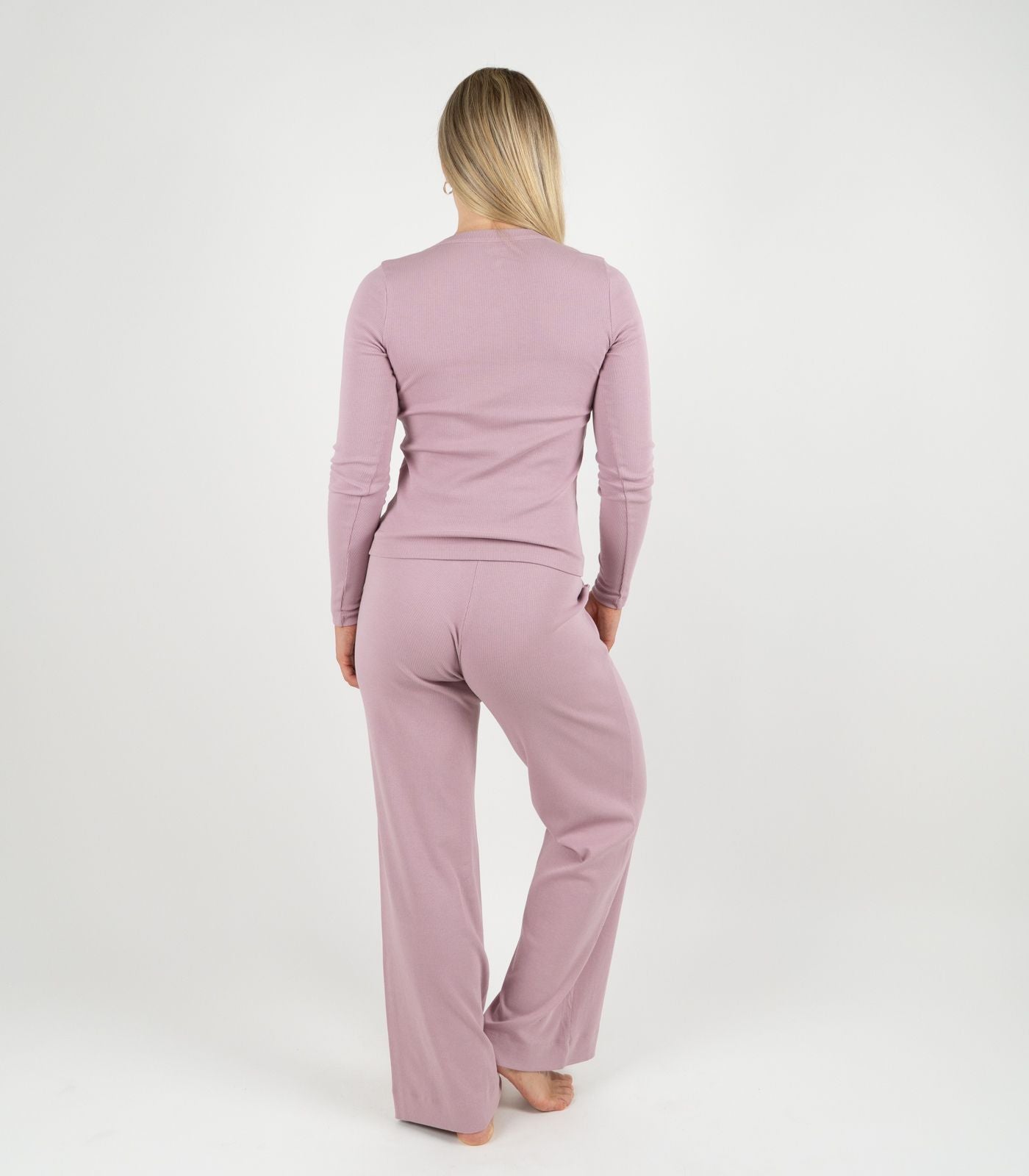 Ribbed Long Sleeve Button Top - Pink