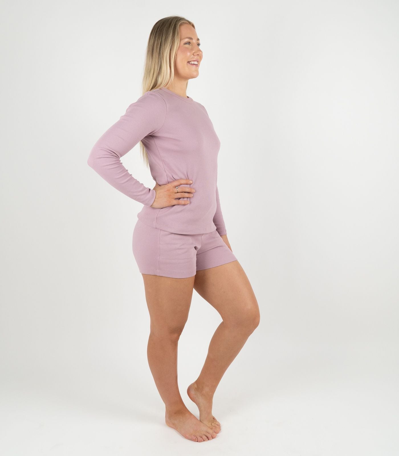 Ribbed Long Sleeve Top - Pink
