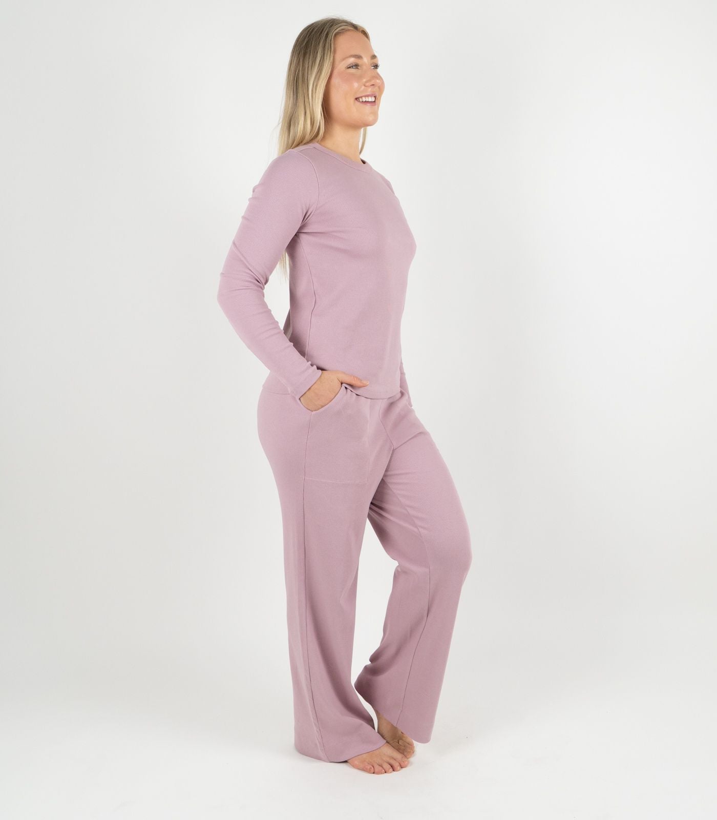 Ribbed Long Sleeve Top - Pink