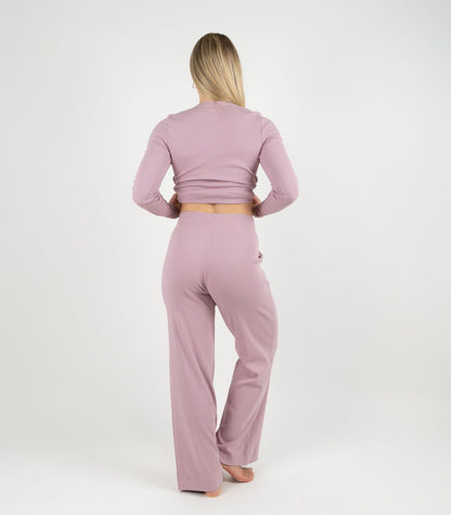 Ribbed Wide Leg Lounge Pant - Pink
