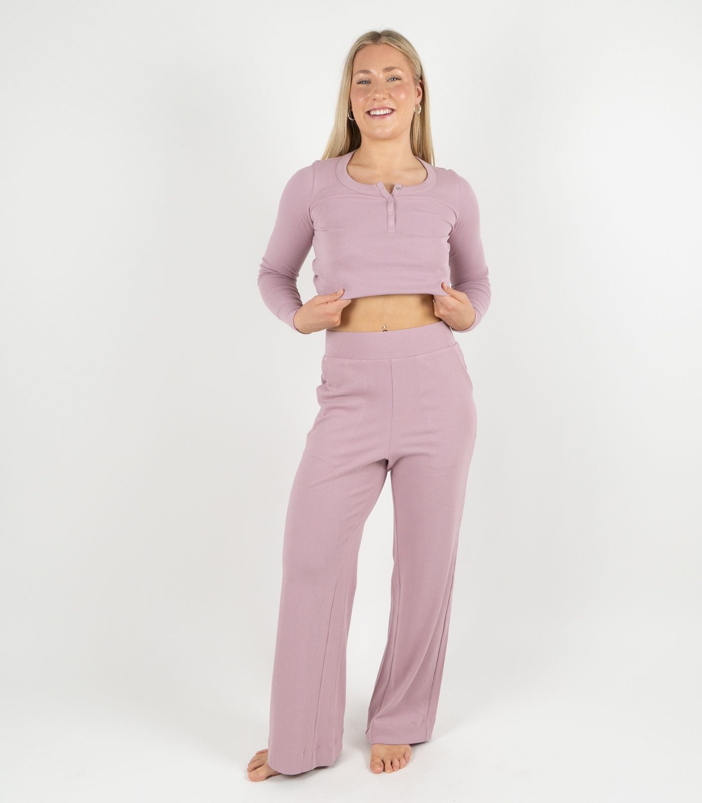 Ribbed Wide Leg Lounge Pant - Pink