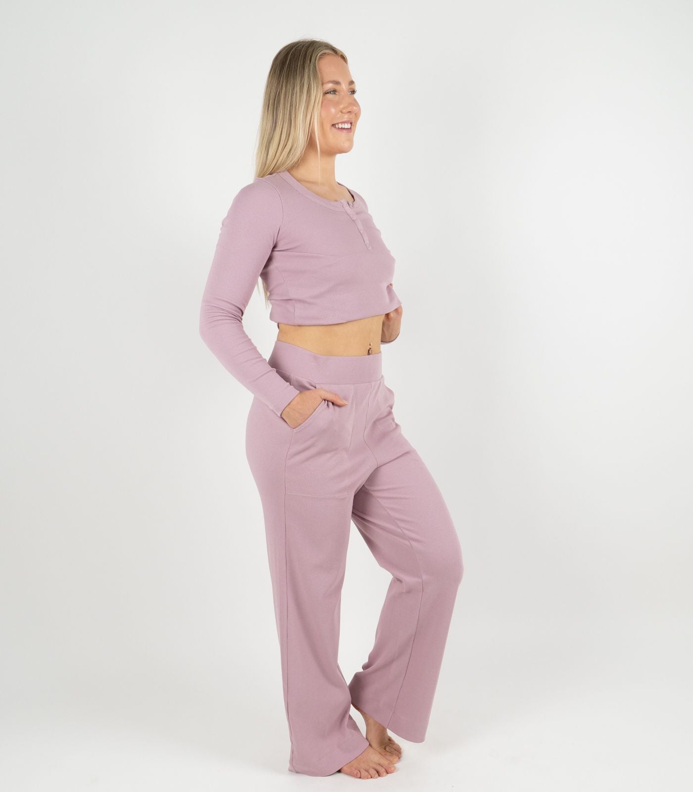 Ribbed Wide Leg Lounge Pant - Pink