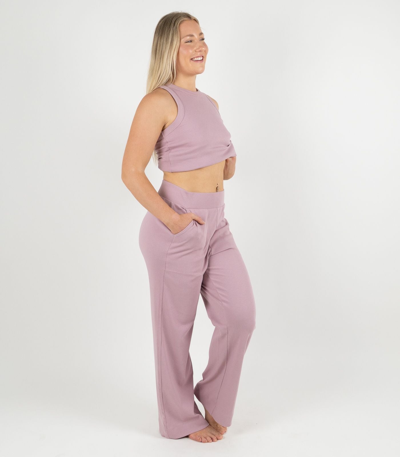 Ribbed Wide Leg Lounge Pant - Pink