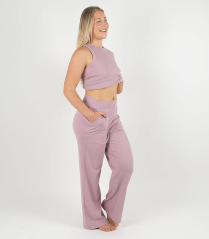 Ribbed Wide Leg Lounge Pant - Pink
