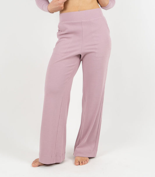 Ribbed Wide Leg Lounge Pant - Pink