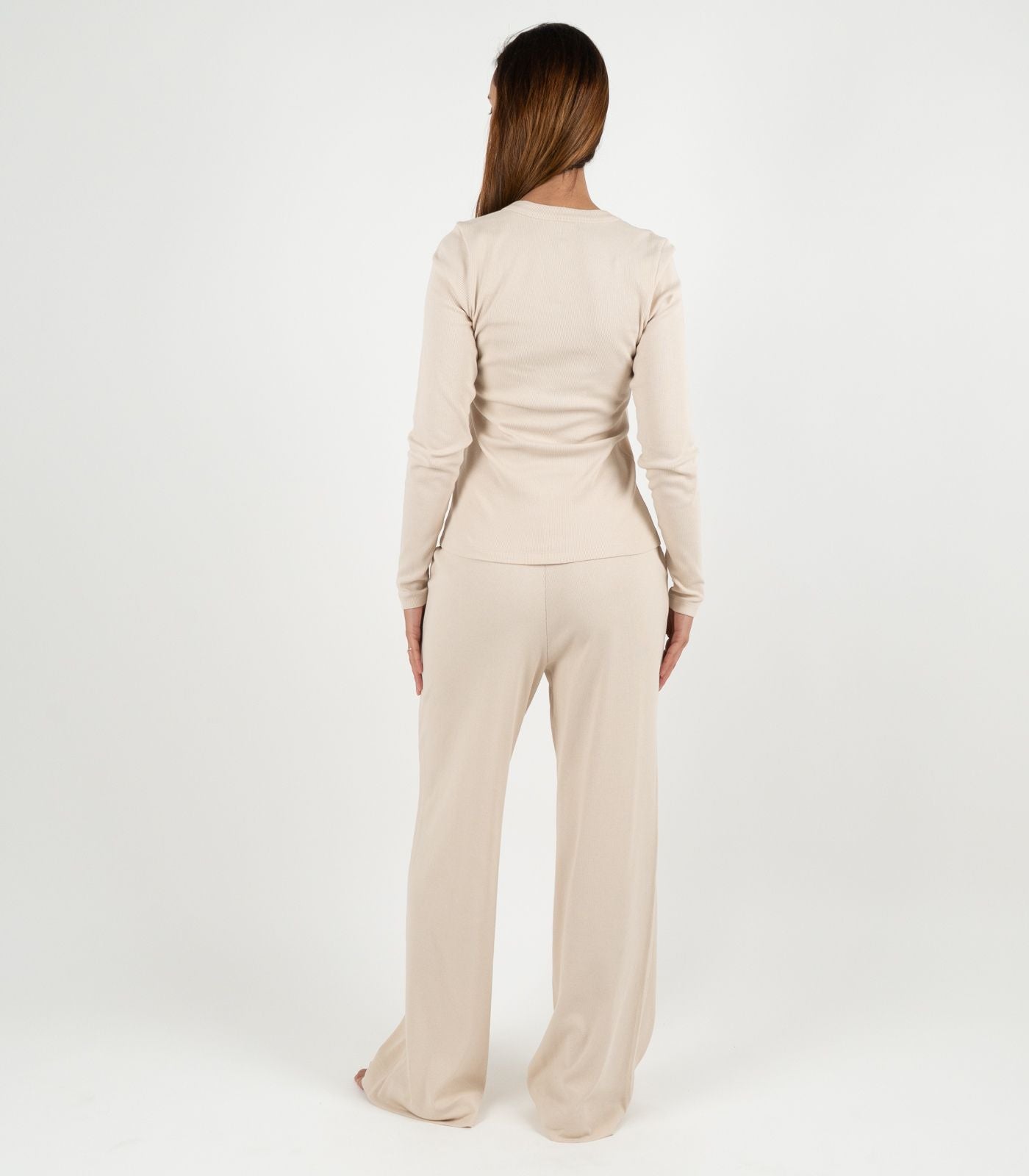Ribbed Long Sleeve Button Top - Sand