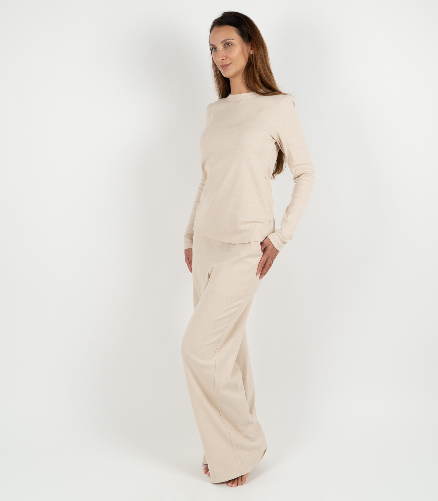 Ribbed Long Sleeve Top - Sand