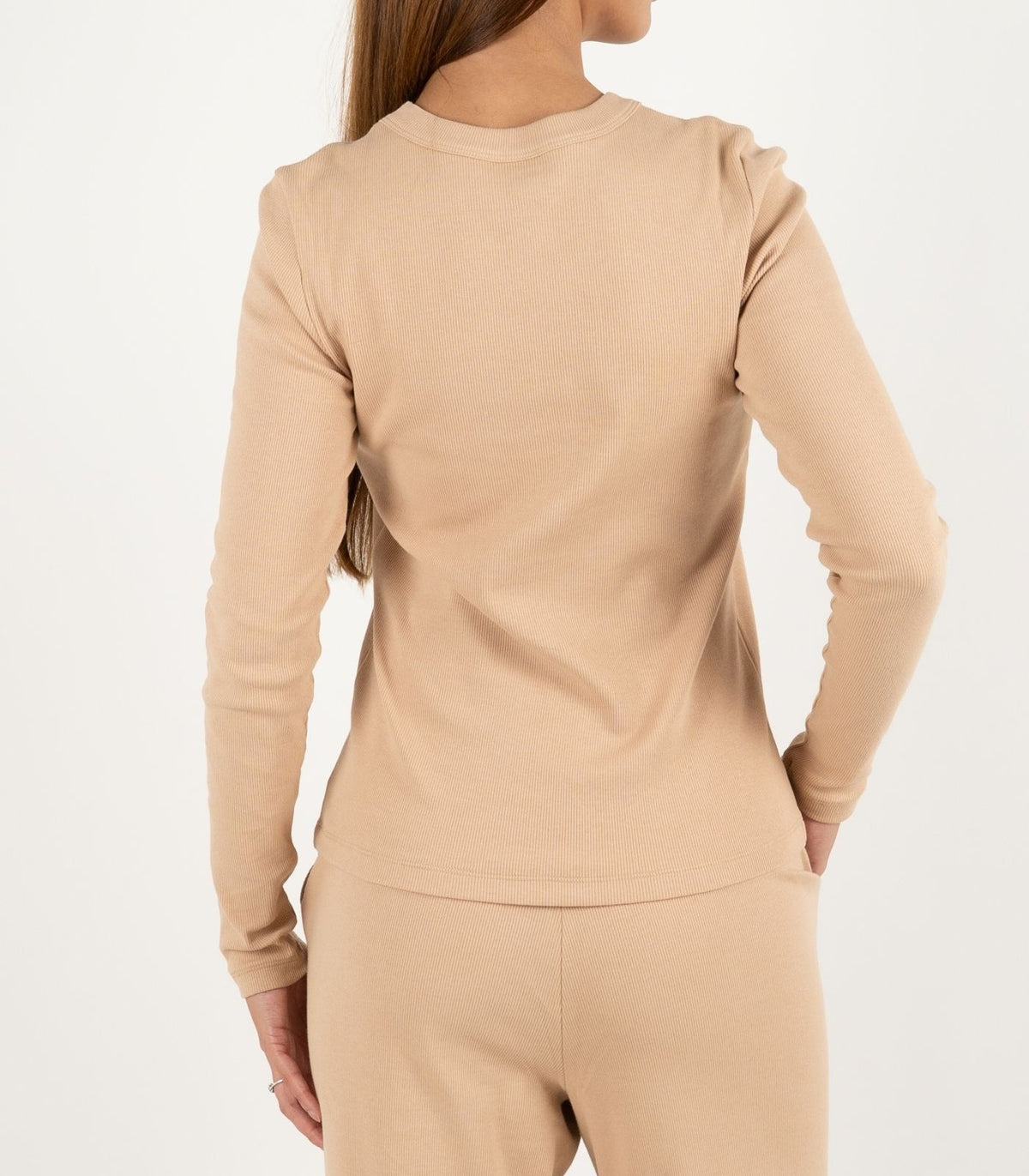 Ribbed Long Sleeve Top - Tan