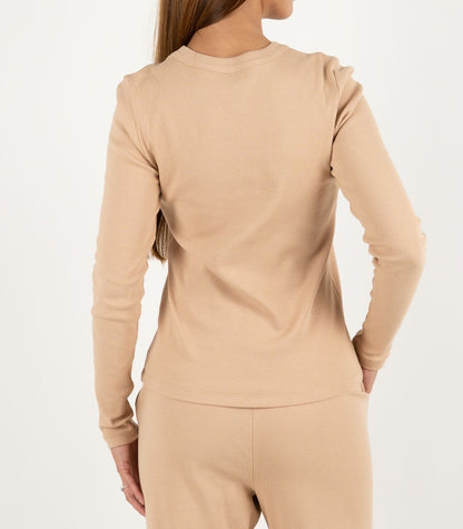 Ribbed Long Sleeve Top - Tan