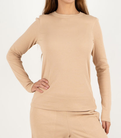 Ribbed Long Sleeve Top - Tan