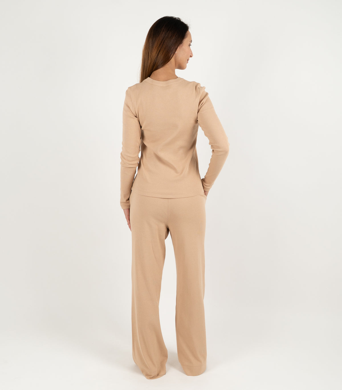 Ribbed Long Sleeve Top - Tan