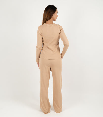 Ribbed Long Sleeve Top - Tan
