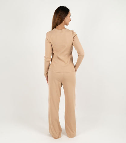 Ribbed Wide Leg Lounge Pant - Tan