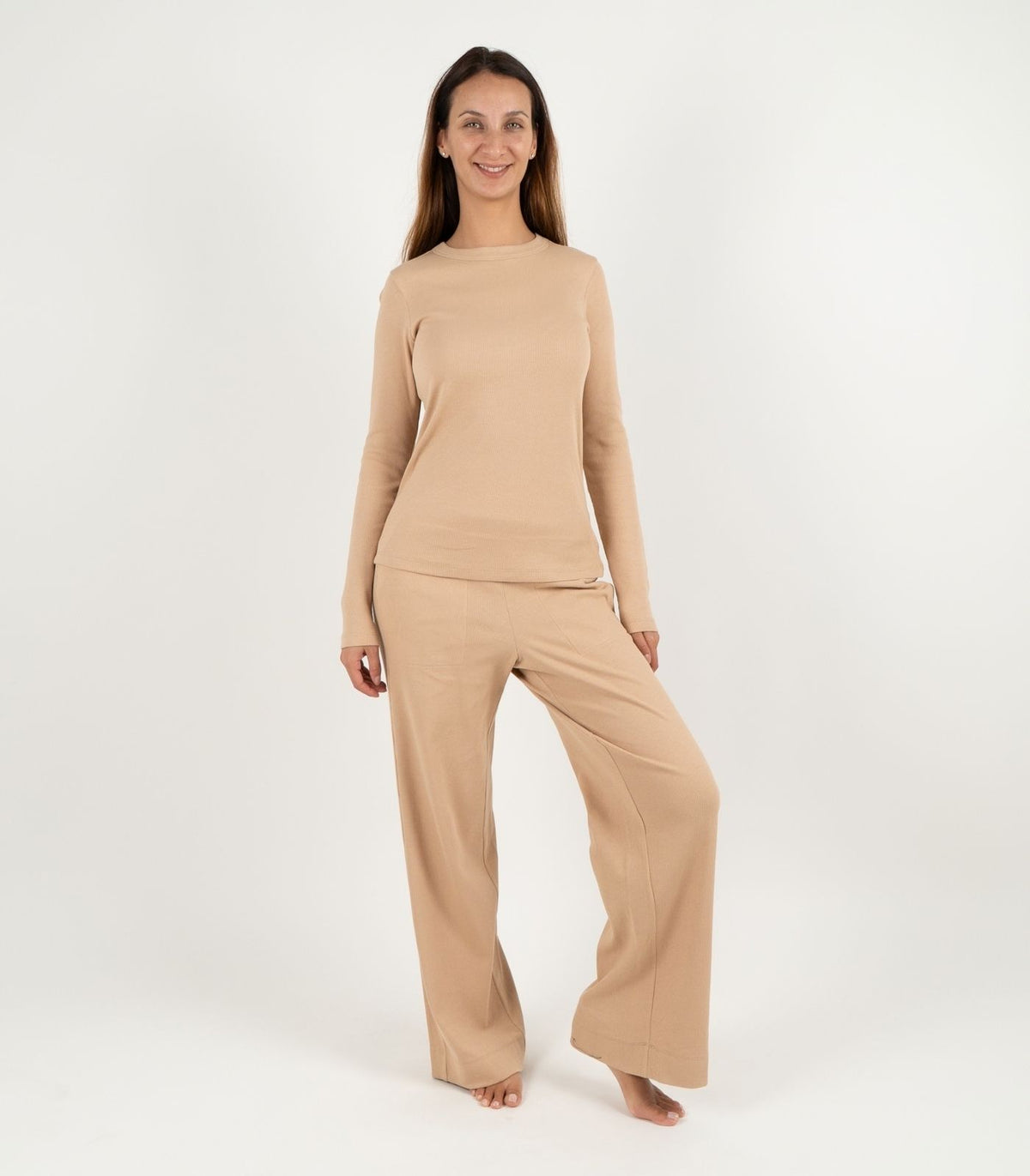 Ribbed Wide Leg Lounge Pant - Tan
