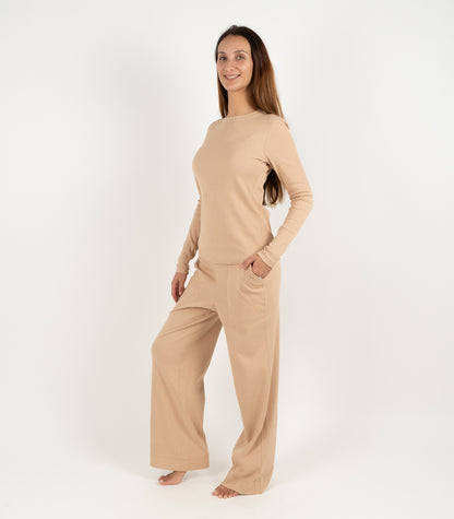 Ribbed Long Sleeve Top - Tan