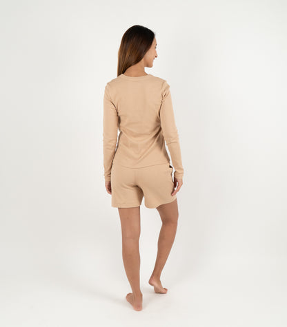 Ribbed Long Sleeve Top - Tan