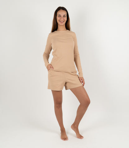 Ribbed Long Sleeve Top - Tan