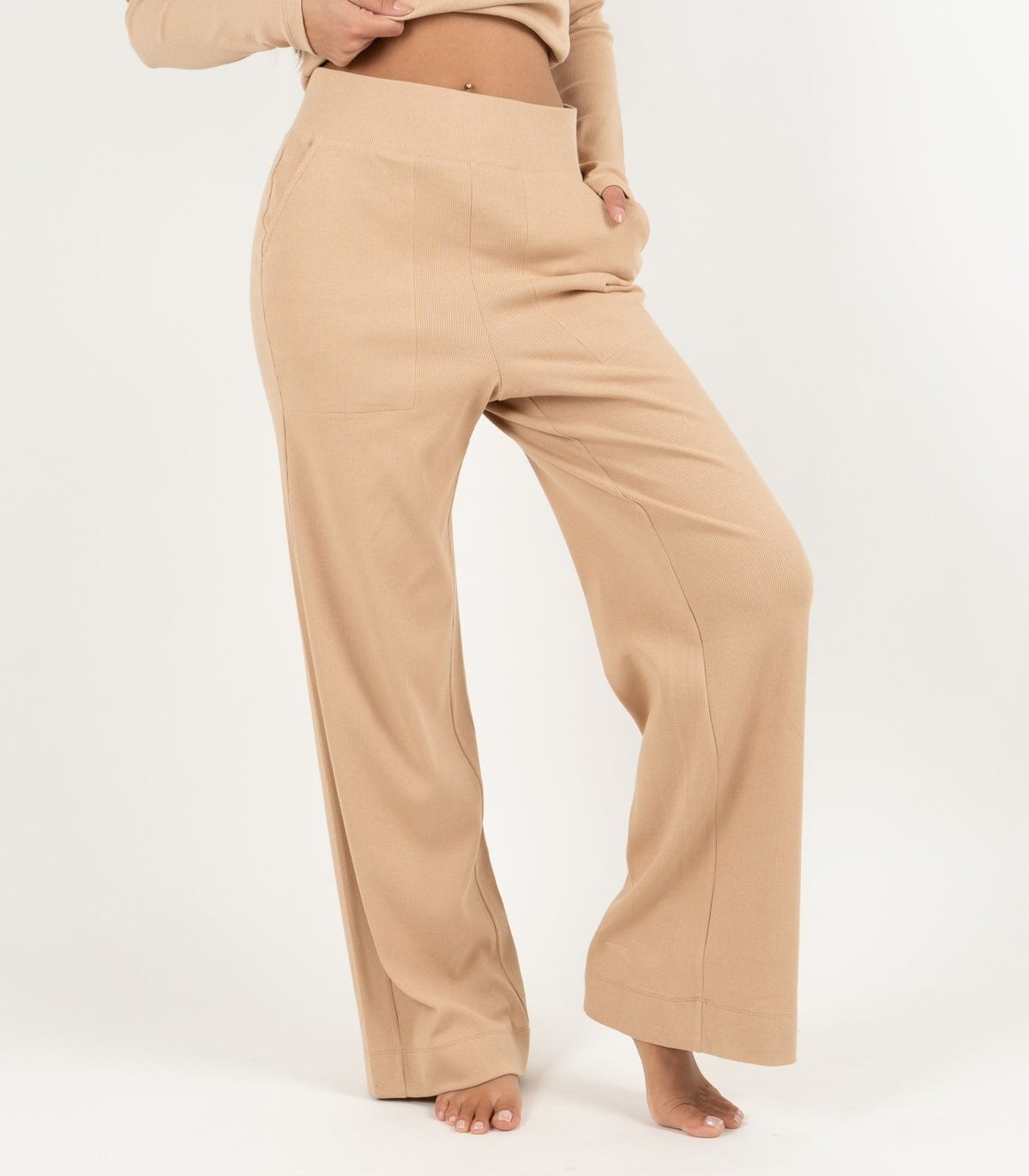 Ribbed Wide Leg Lounge Pant - Tan