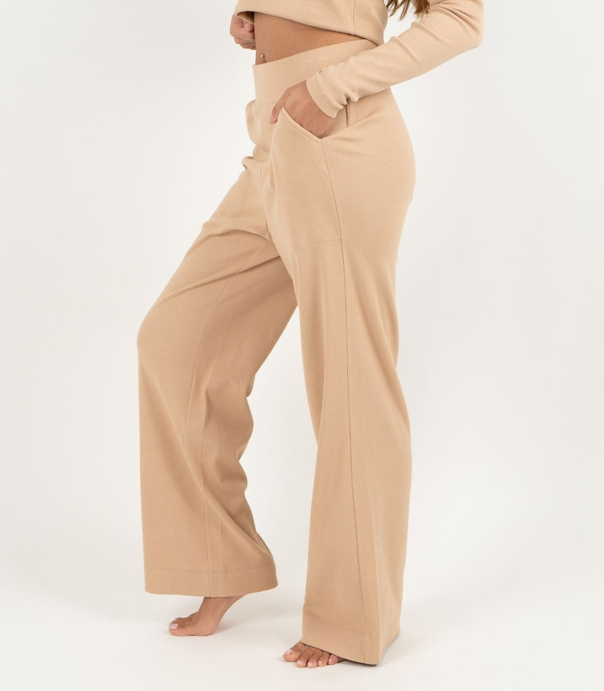 Ribbed Wide Leg Lounge Pant - Tan
