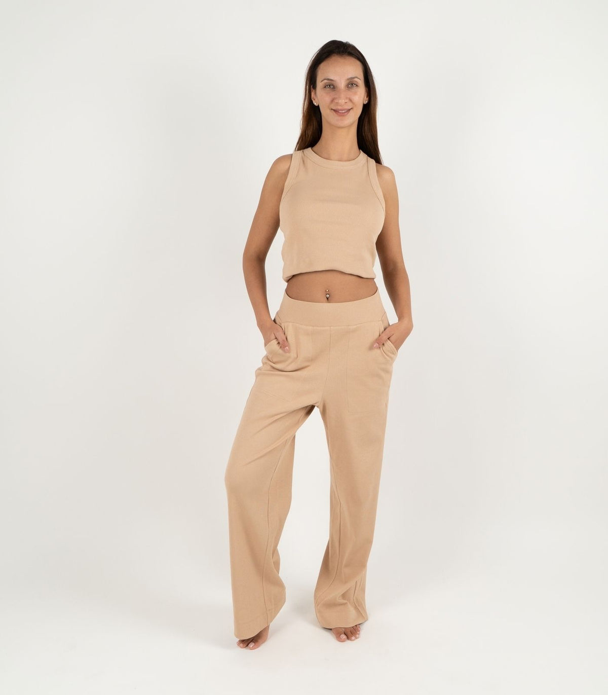 Ribbed Wide Leg Lounge Pant - Tan