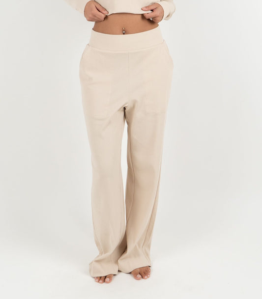 Ribbed Wide Leg Lounge Pant - Sand