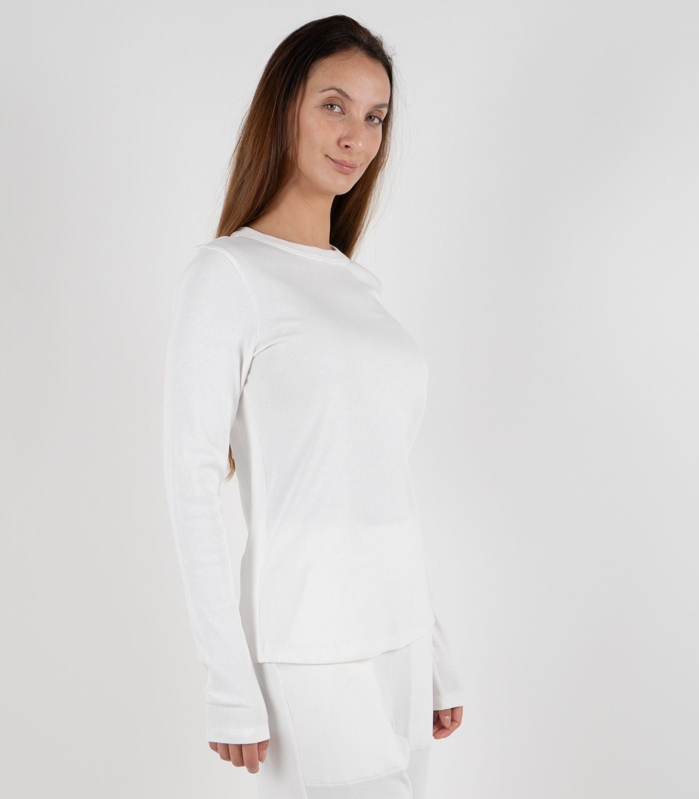 Ribbed Long Sleeve Top - White