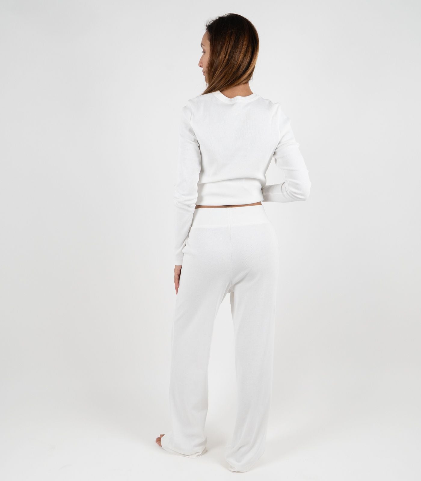 Ribbed Wide Leg Lounge Pant - White