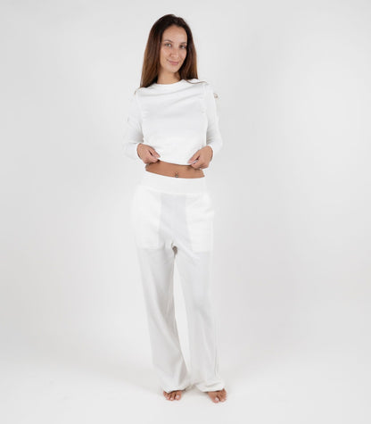 Ribbed Wide Leg Lounge Pant - White