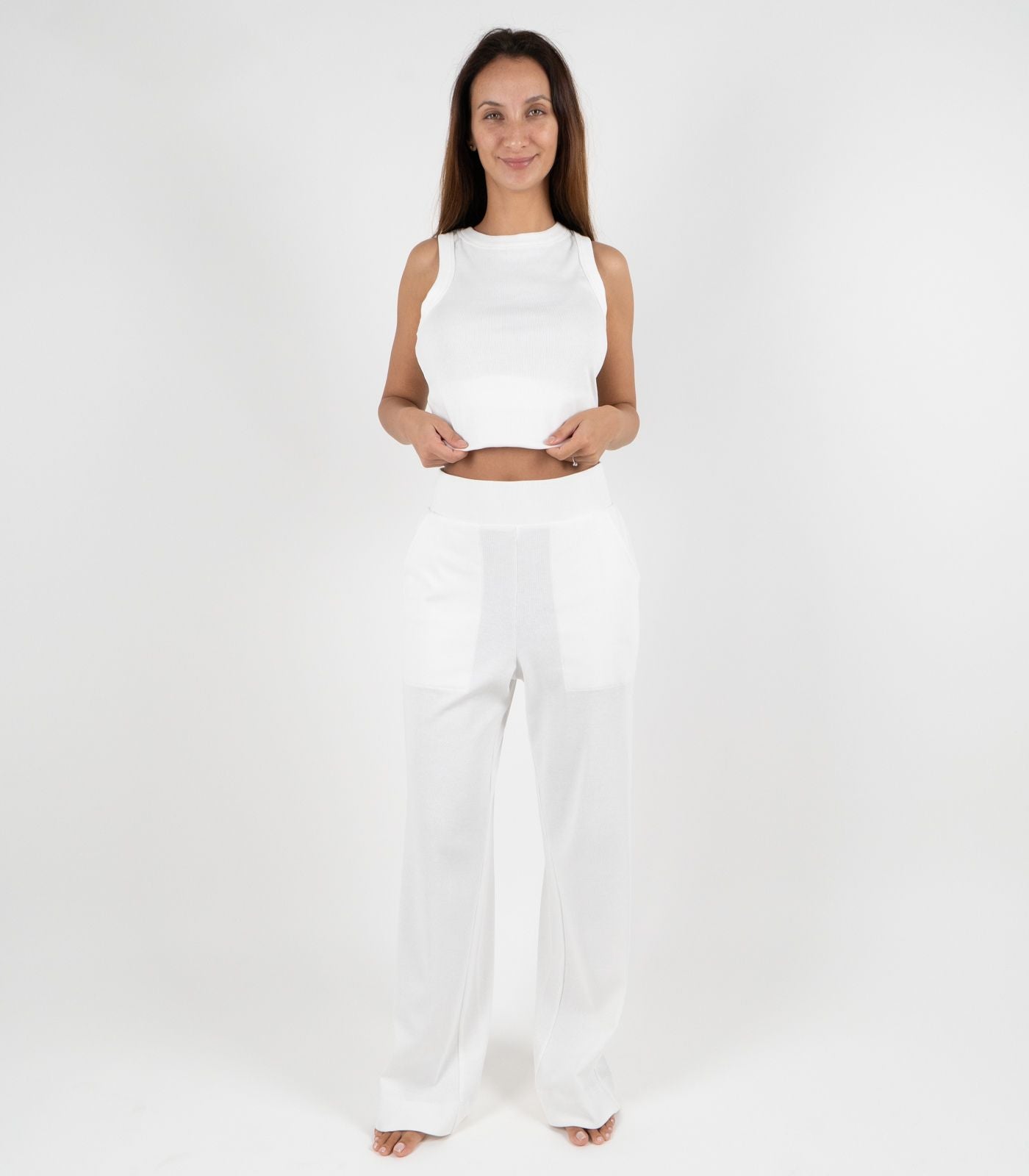 Ribbed Wide Leg Lounge Pant - White