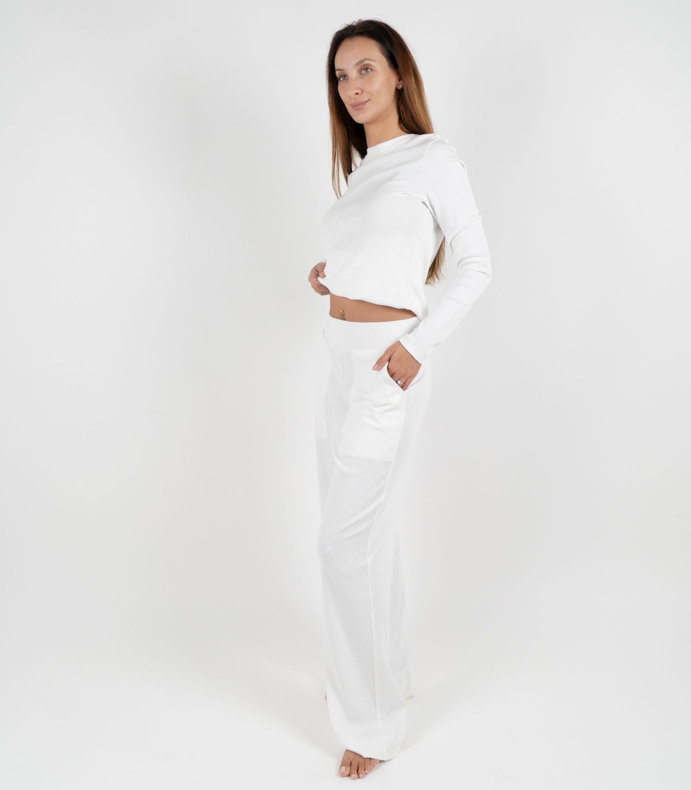 Ribbed Wide Leg Lounge Pant - White