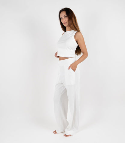Ribbed Wide Leg Lounge Pant - White