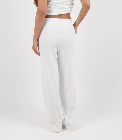 Ribbed Wide Leg Lounge Pant - White