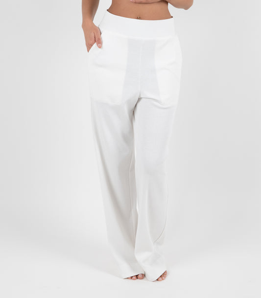 Ribbed Wide Leg Lounge Pant - White