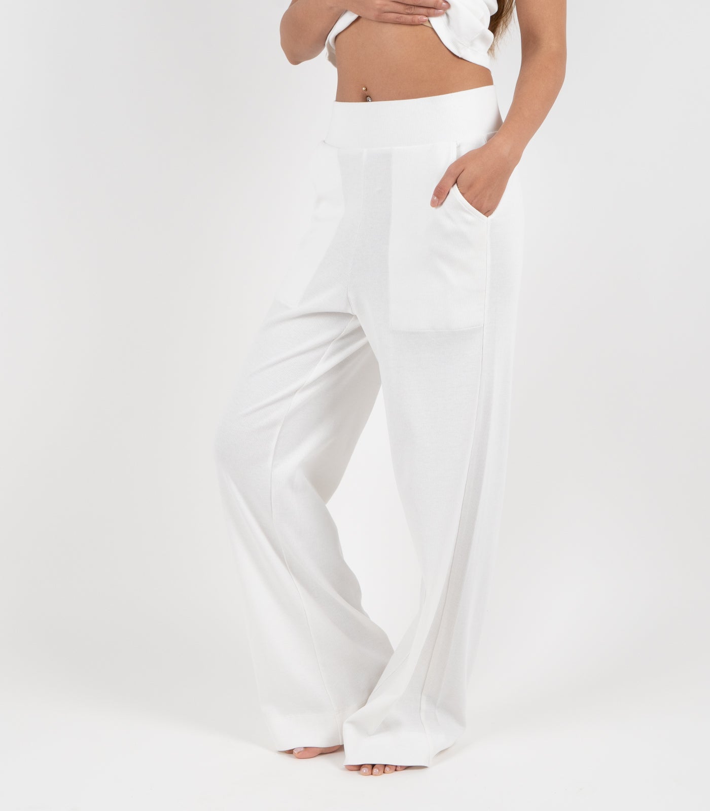 Ribbed Wide Leg Lounge Pant - White