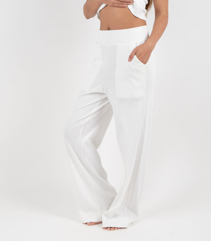 Ribbed Wide Leg Lounge Pant - White