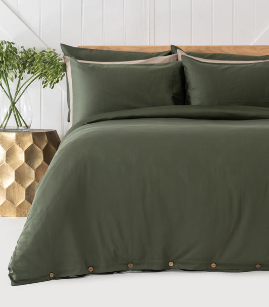 Bhumi Organic Cotton - Sateen Plain Quilt Cover - Bronze Green