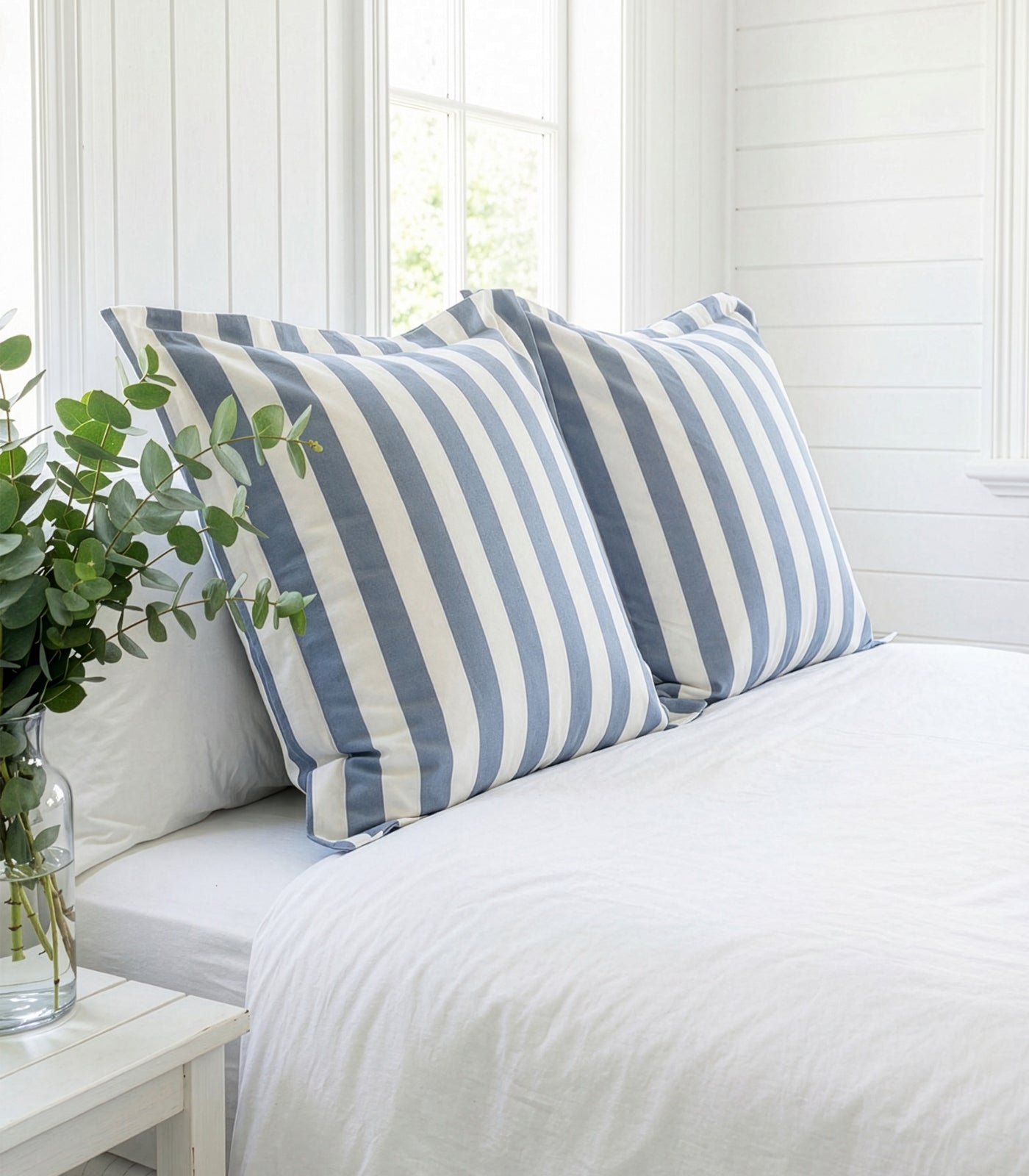 European - Sateen Pillow Cases (Pair) - Luxe - Limited Edition - Blue Stripe