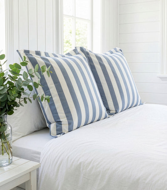 European - Sateen Pillow Cases (Pair) - Luxe - Limited Edition - Blue Stripe
